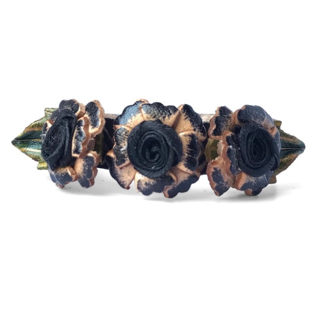 A4) New! USA MADE GENUINE LEATHER HANDMADE HANDCRAFTED FLOWER BRACELET
